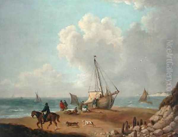 Fisherfolk Unloading their Catch in Freshwater Bay Isle of Wight Oil Painting by George Morland