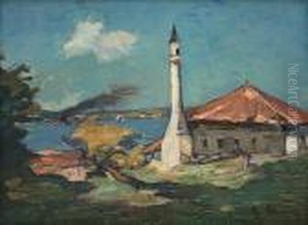 Mosque In Ada-kaleh Oil Painting by Petrascu Gheorghe