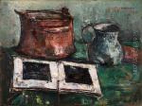 Nature Morte Au Livre Et A La Marmite Oil Painting by Petrascu Gheorghe