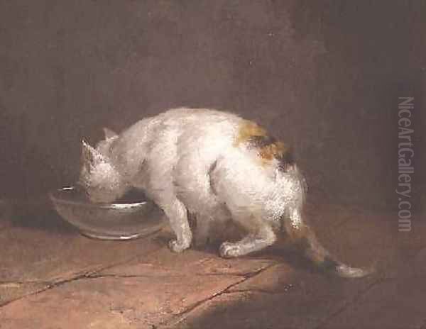 The Artists Cat Drinking Oil Painting by George Morland