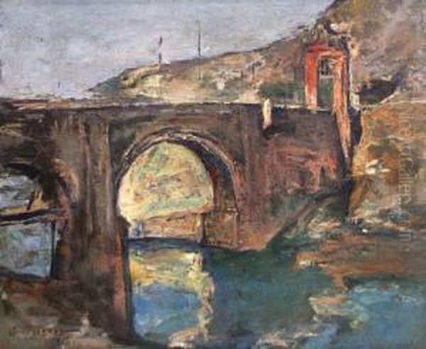 Toledo: Alcantara Bridge Oil Painting by Petrascu Gheorghe