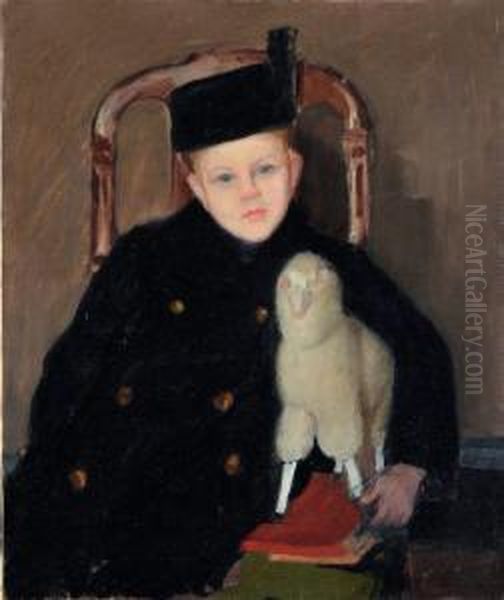 Ritratto Di Fulvio De' Bacci Con Il Cappotto Blu Oil Painting by Oscar Ghiglia