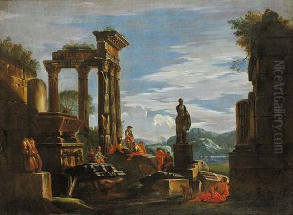 Veduta Di Rovine Architettoniche Antiche Oil Painting by Giovanni Ghisolfi