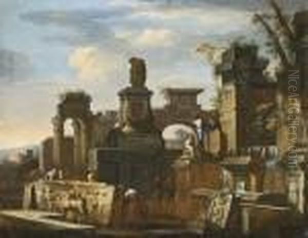 Ruines Antiques Animees Oil Painting by Giovanni Ghisolfi