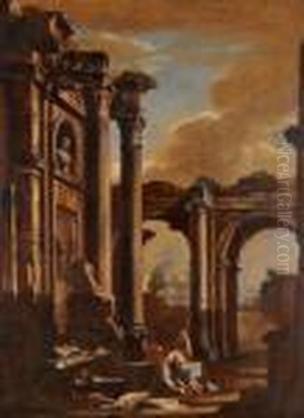 Capriccio Architettonico Con Figure Oil Painting by Giovanni Ghisolfi