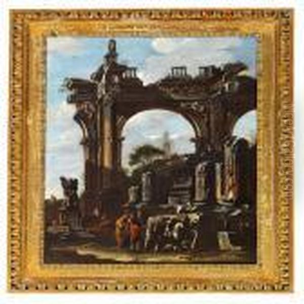 Antique Ruins And Figures Oil Painting by Giovanni Ghisolfi