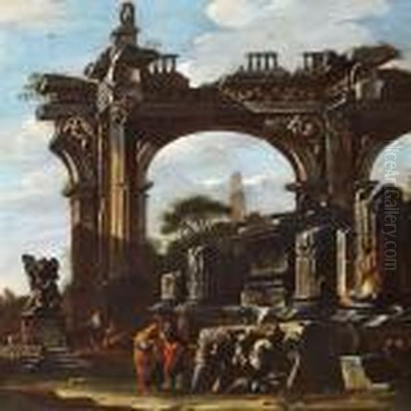 Antique Ruins Oil Painting by Giovanni Ghisolfi