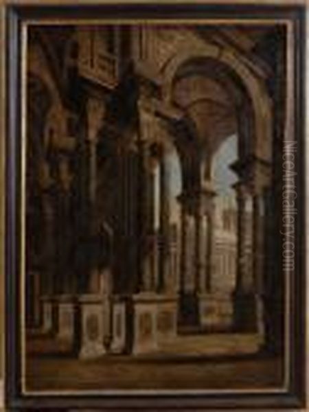 Architectural Pastiche Oil Painting by Giovanni Ghisolfi