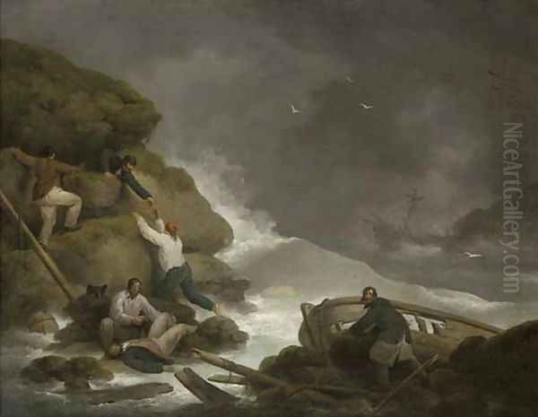 A shipwreck off the Isle of Wight Oil Painting by George Morland