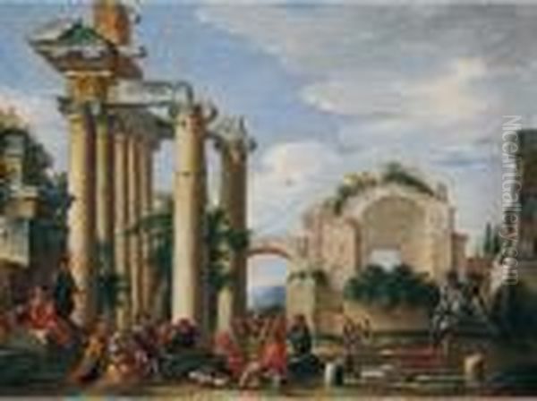 Architettura Con Rovine Romane
 Olio Su Tela, Cm. 33x44 Oil Painting by Giovanni Ghisolfi