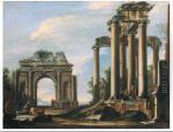 Capriccio Architettonico Con Rovine Oil Painting by Giovanni Ghisolfi