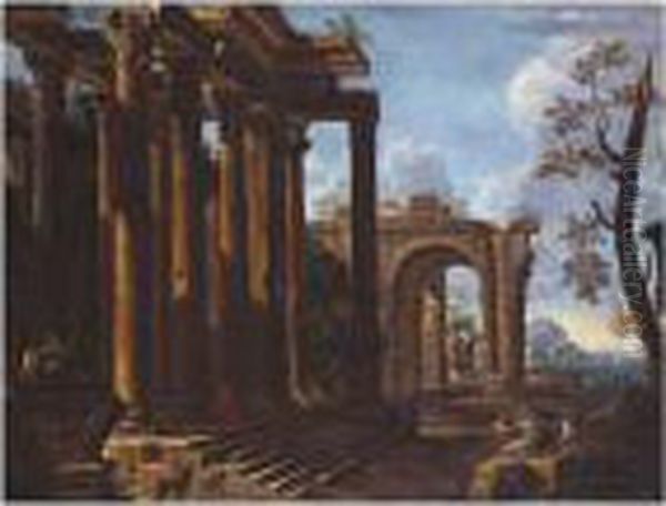 Architectural Ruins With Figures Oil Painting by Giovanni Ghisolfi