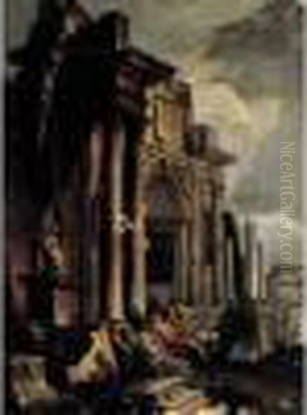 Ruines Animees De Personnages Oil Painting by Giovanni Ghisolfi