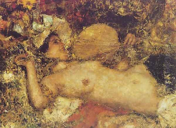 A female nude reclining Oil Painting by Antonio Mancini