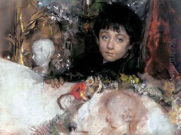 Portrait Of A Young Boy Oil Painting by Antonio Mancini