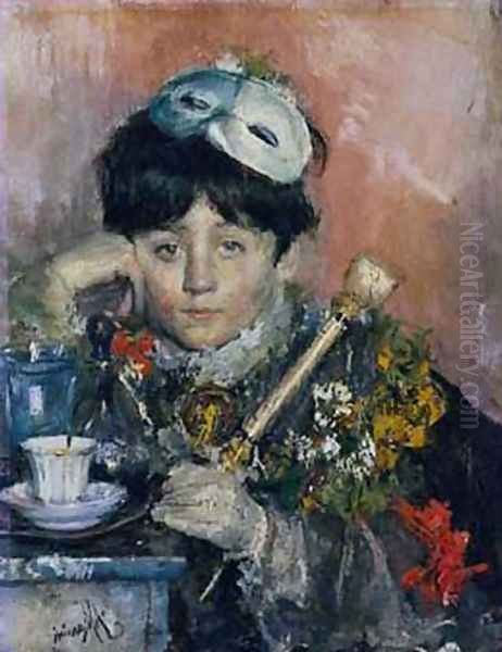 Child with a mask Oil Painting by Antonio Mancini