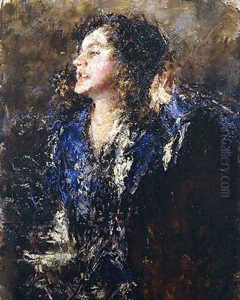 Smiling Girl Oil Painting by Antonio Mancini