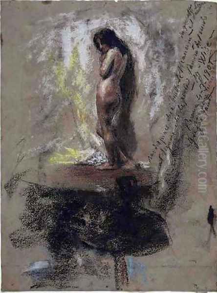 Study of a Nude Girl Oil Painting by Antonio Mancini