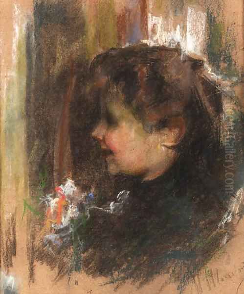 A glad young lady Oil Painting by Antonio Mancini