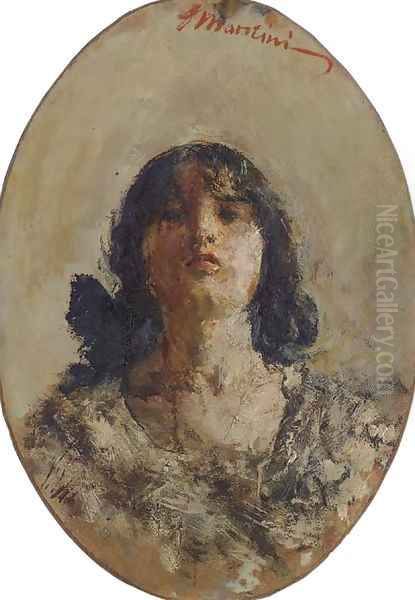 Portrait of a Young Woman Oil Painting by Antonio Mancini