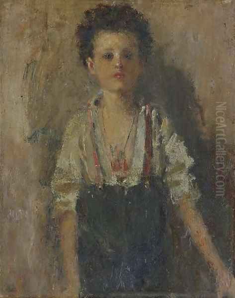 A Young Boy ('Lo Scugnizzo') Oil Painting by Antonio Mancini