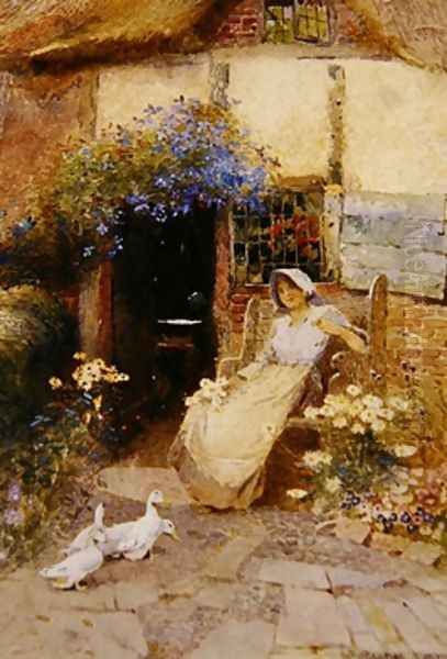 At the Cottage Door 1913 Oil Painting by Thomas Mackay