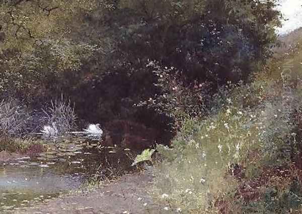 Swans on a Lake 1889 Oil Painting by Thomas Mackay