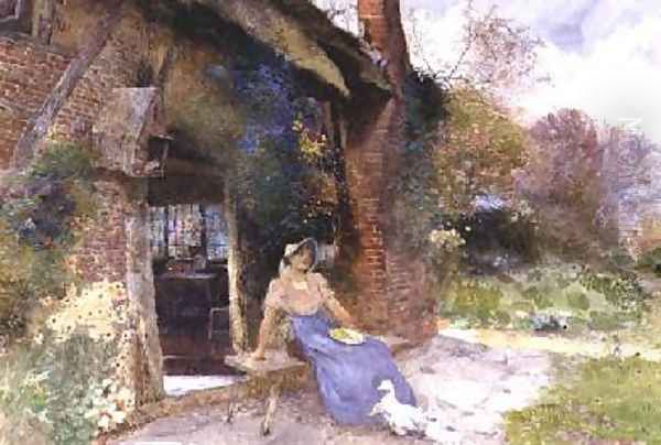 By The Cottage Door 1913 Oil Painting by Thomas Mackay