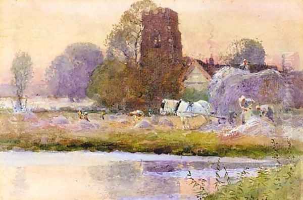 Weston Church and meadows, Warwickshire Oil Painting by Thomas Mackay