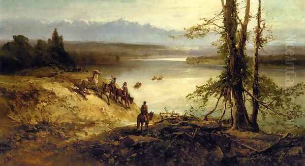 Sioux Tribe on the Platte River Oil Painting by Andrew Melrose