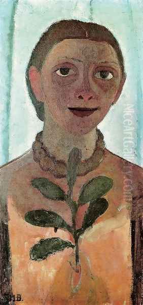 Self-Portrait with Camelia Sprig Oil Painting by Paula Modersohn-Becker