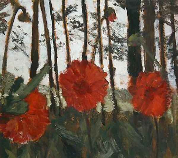 Poppies on the Edge of a Wood Oil Painting by Paula Modersohn-Becker