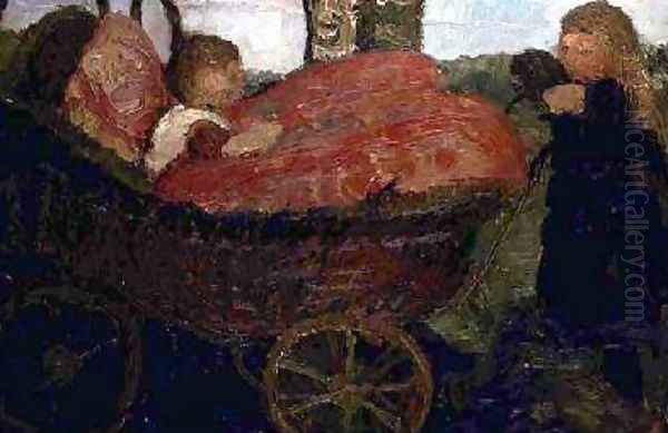 Little Girl Pushing a Pram 1904 Oil Painting by Paula Modersohn-Becker