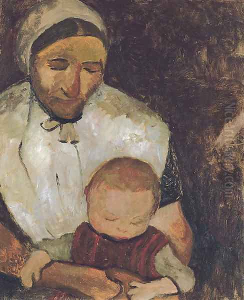 Sitzende Bauerin mit Kind auf dem Schoss Oil Painting by Paula Modersohn-Becker