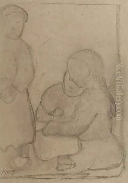 Three figures Oil Painting by Paula Modersohn-Becker