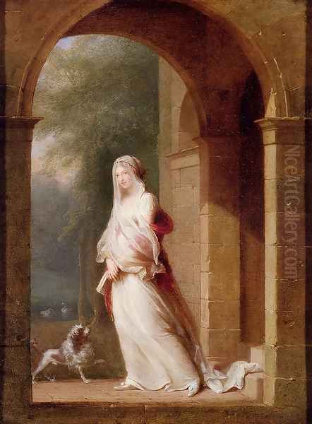 A Young Woman Standing In An Archway Oil Painting by Jean-Baptiste Mallet