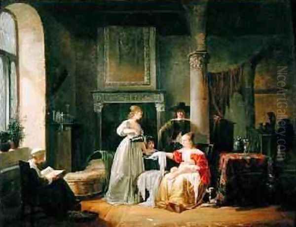 A Nursery Scene Oil Painting by Jean-Baptiste Mallet