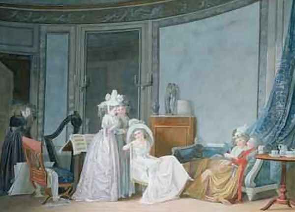 Meeting in a Salon 1790 Oil Painting by Jean-Baptiste Mallet