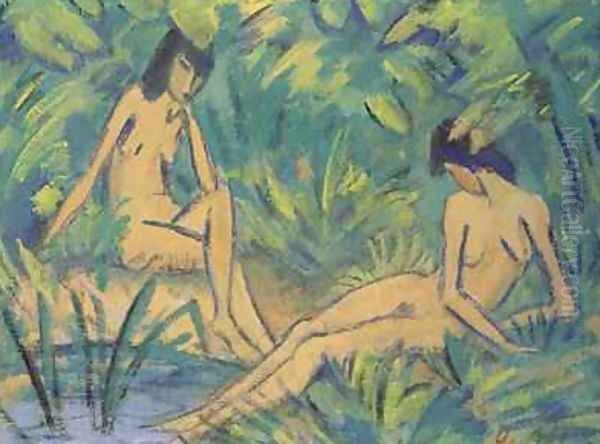 Girls sitting by the water 1920 Oil Painting by Otto Mueller