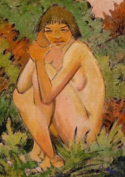 Seated Nude in the Countryside Oil Painting by Otto Mueller