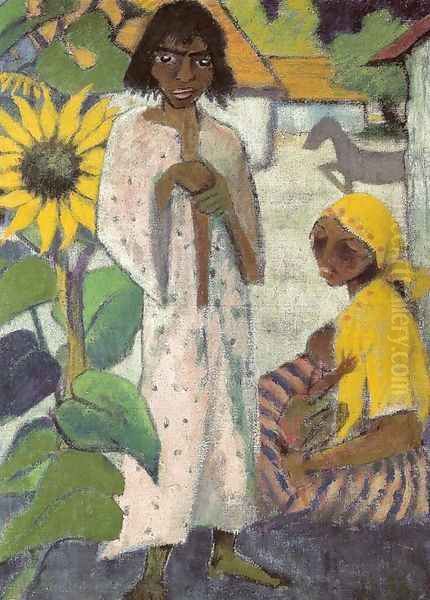 Gypsies with Sunflowers Oil Painting by Otto Mueller