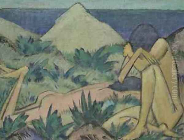 Nudes in Dunes 1919-20 Oil Painting by Otto Mueller