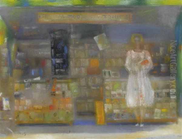 Small Book Shop Oil Painting by Augusto Giacometti