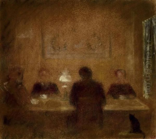 Abendliche Tischrunde Oil Painting by Augusto Giacometti