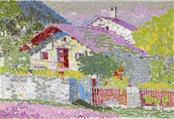 Bergdorf (haus Und Garten In Stampa) Oil Painting by Augusto Giacometti