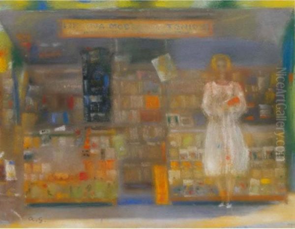 Kleine Buchhandlung Oil Painting by Augusto Giacometti