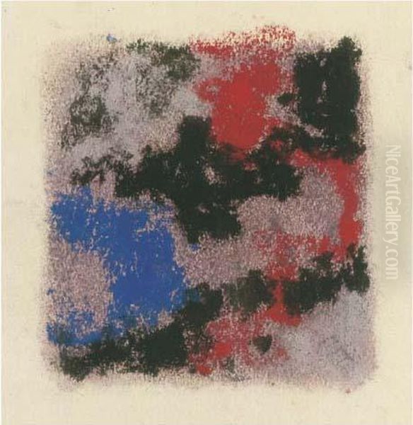 Abstraktion In Grau, Blau, Rot Und Schwarz by Augusto Giacometti