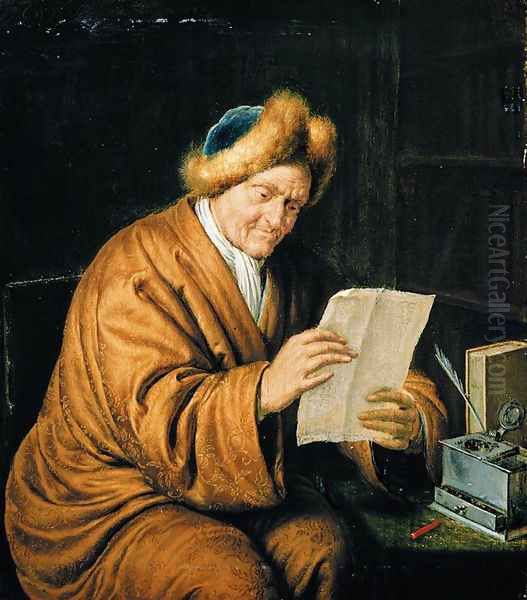 An Old Man Reading 1729 Oil Painting by Willem van Mieris