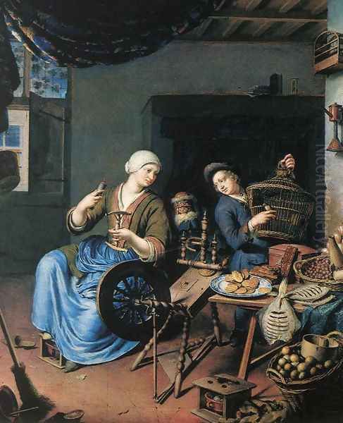 The Spinner Oil Painting by Willem van Mieris