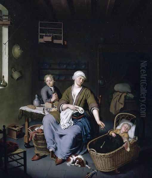 Interior with a Mother Attending her Children 1728 Oil Painting by Willem van Mieris